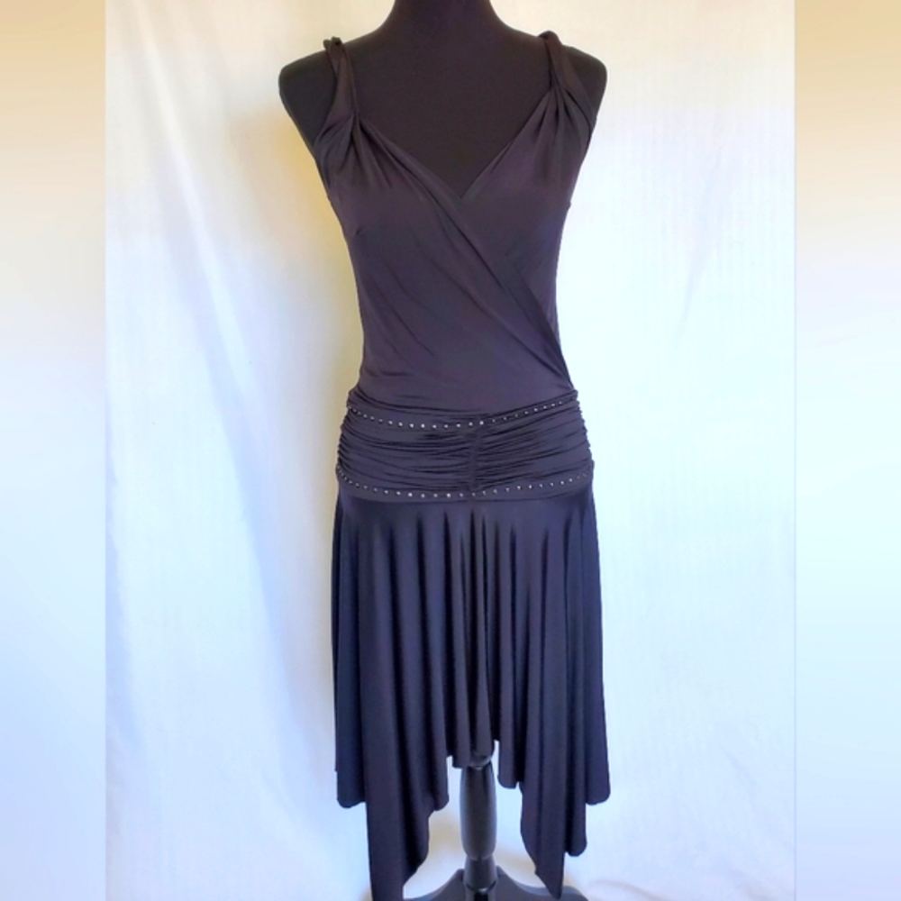 BCBG XS Drop Waist Black Asymmetrical Dress